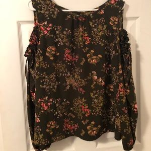 Dark green floral cold shoulder top